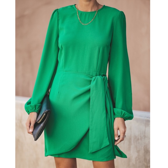 Sleeves Wrap Kelly Green Dress Sz 